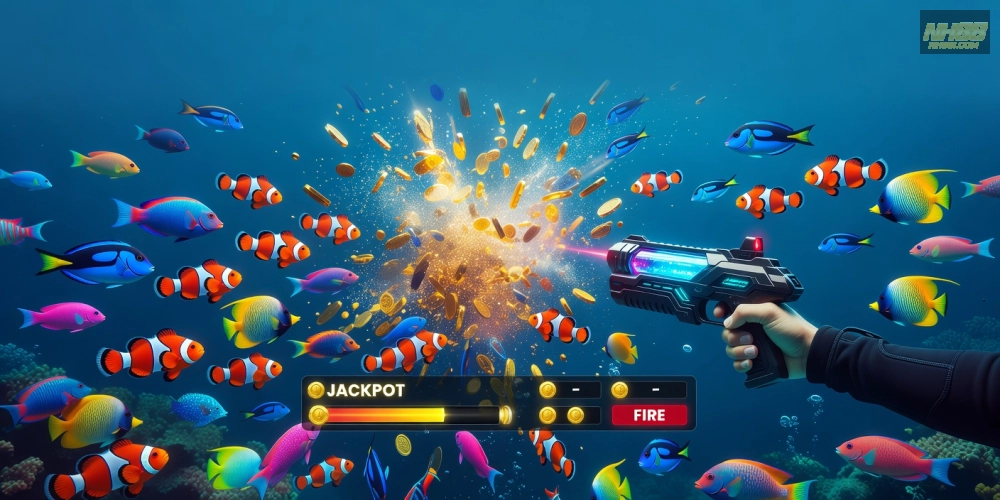 Hình minh họa giao diện bắn cá nổ hũ nh88 với đồ họa sống động và hiệu ứng nổ hũ hấp dẫn