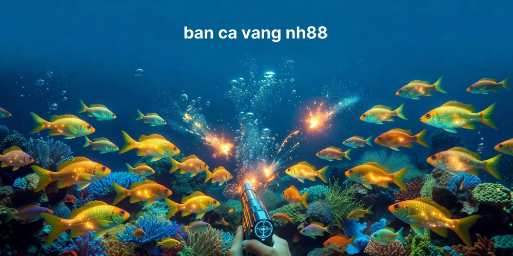 Minh họa giao diện trò chơi bắn cá vàng nh88 với cá óng ánh và súng bắn