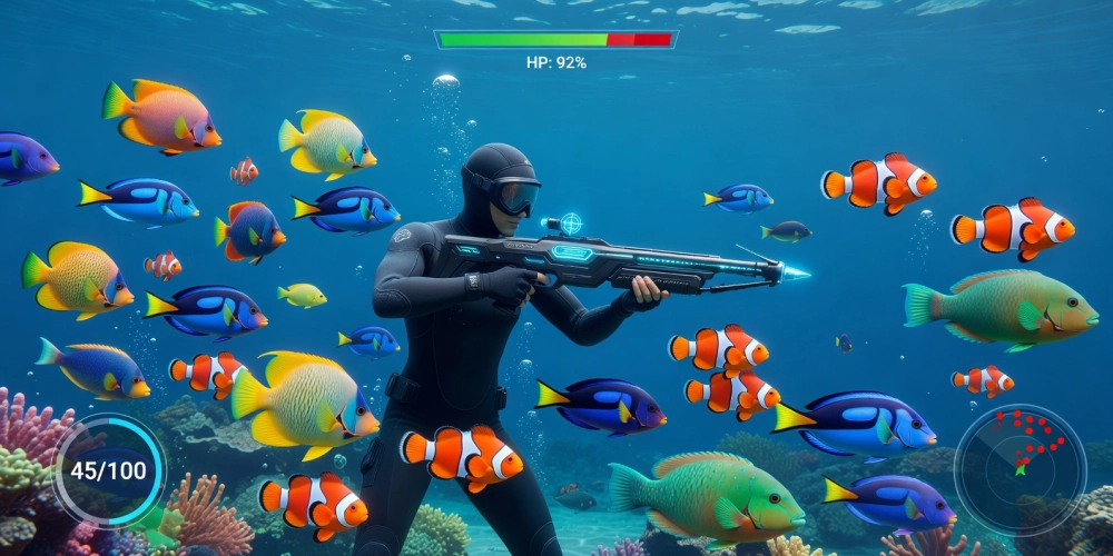 Minh họa giao diện trò chơi bắn cá zui nh88 với đồ họa sống động và cá đa dạng