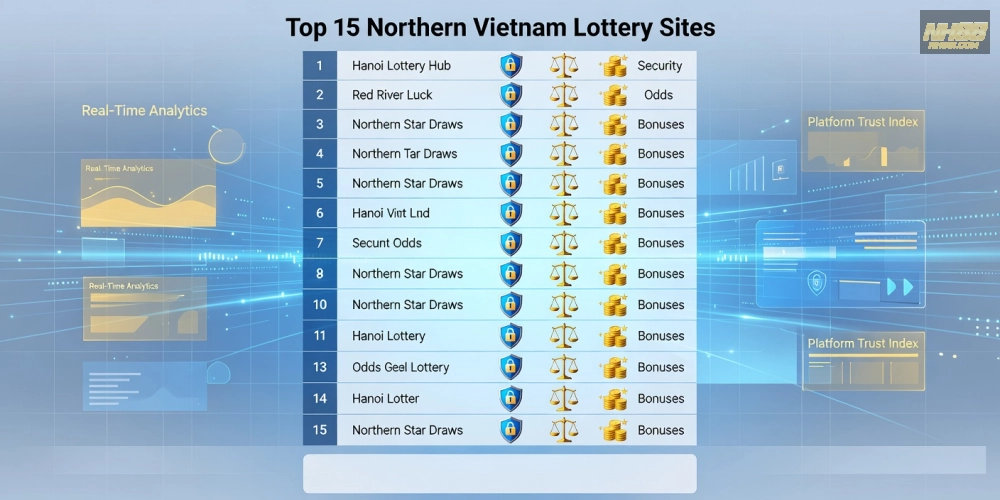 Bảng xếp hạng top 15 nền tảng xổ số miền bắc nh88 uy tín năm 2025 với biểu đồ so sánh