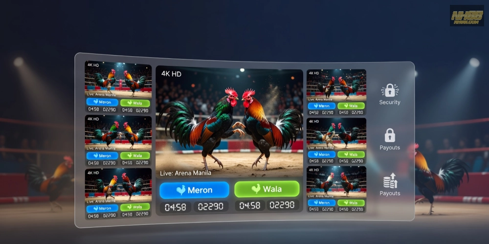 Minh họa giao diện đá gà trực tuyến nh88 với các trận đấu đang diễn ra