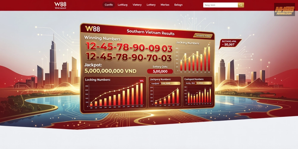 Hình ảnh kết quả xổ số miền Nam hiển thị trên nền tảng W88 với đồ họa sống động và dễ theo dõi.