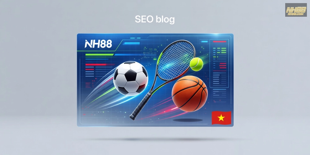 Hình minh họa khái niệm trò chơi thể thao NH88 với các biểu tượng cá cược thể thao đa dạng và hấp dẫn